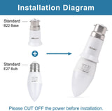 B22 to E27 Socket Adapter, Bayonet to Edison Light Bulbs Converter, Max Wattage 200W, 0~250V, 165 Degree Heat Resistant, 2-Pack