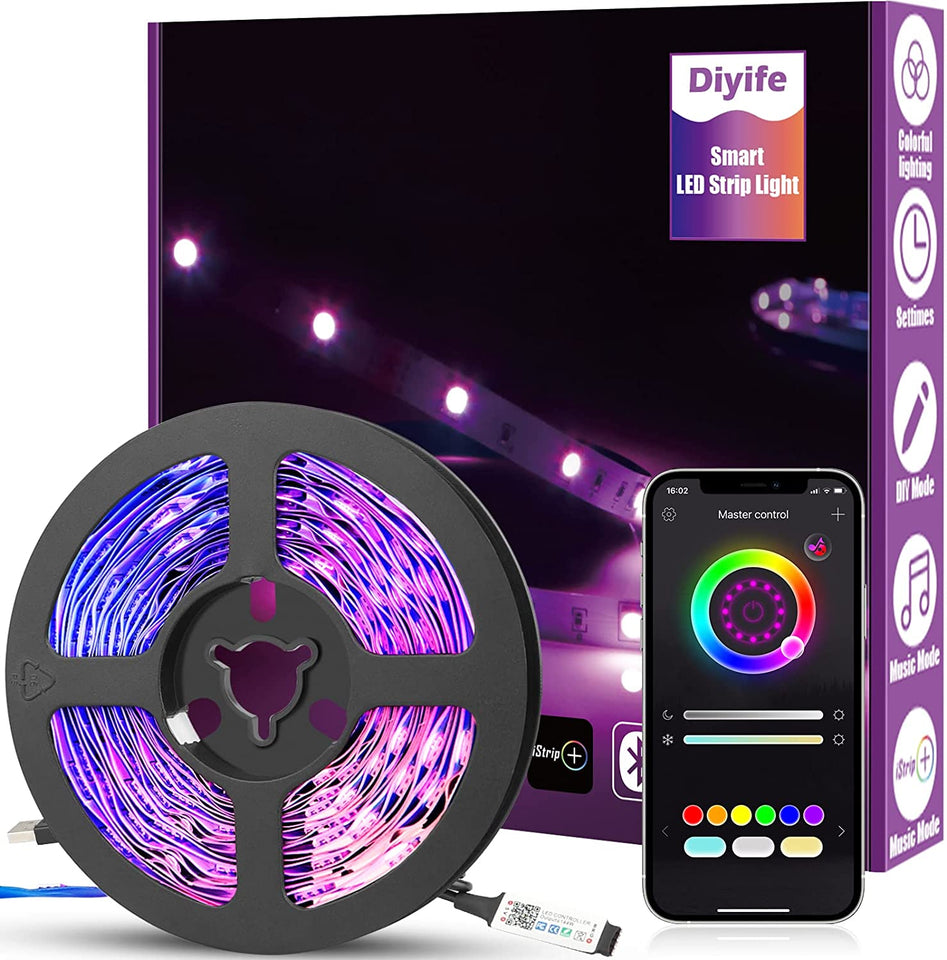 Smart LED Light Strip, [Timer Function]  6M/19.7Ft LED Strip Lights with Bluetooth, 5050 RGB LED Light, 16 Million Colors Changing, App Control, Music Sync, for Home, TV, Christmas, Halloween
