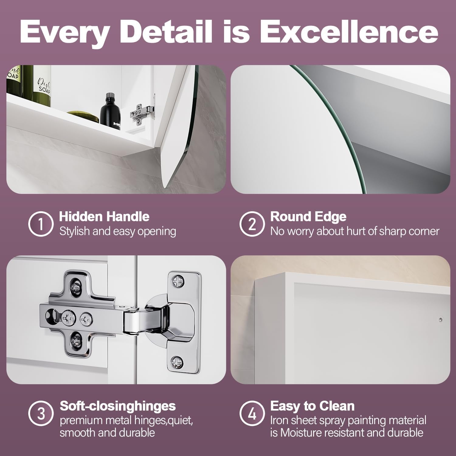 Bathroom Mirror Cabinet Medicine Vanity Wall Mirrored Cupboard with Storage,450Mmx900Mm