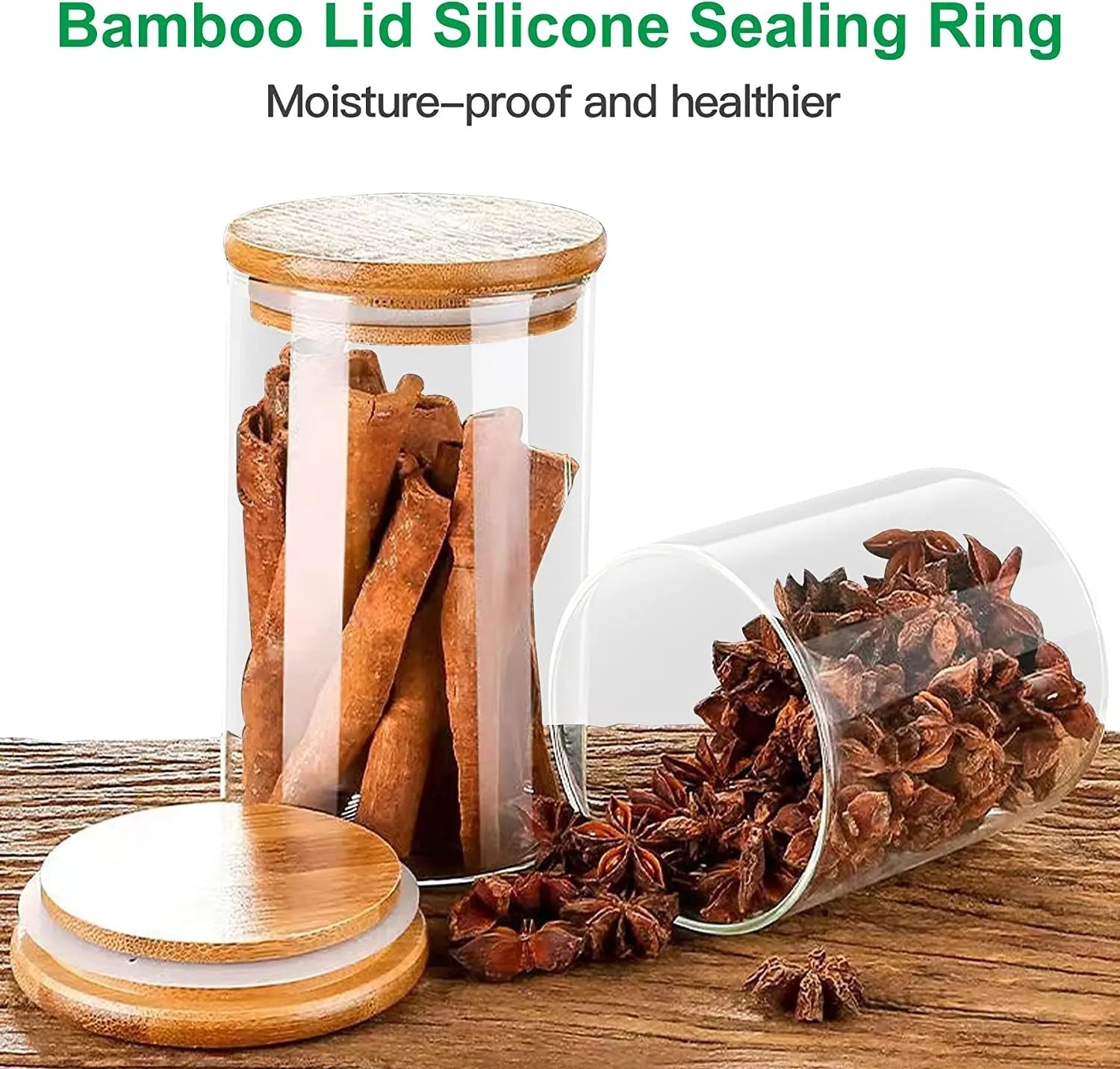 4 Pack Glass Jars with Bamboo Lid & Bamboo Spoons, 18 OZ Glass Food Storage Jars Borosilicate Glass Canisters for Coffee Bean, Sugar, Storage, Dry Goods, Cookie, Candy, Tea, Spices and More