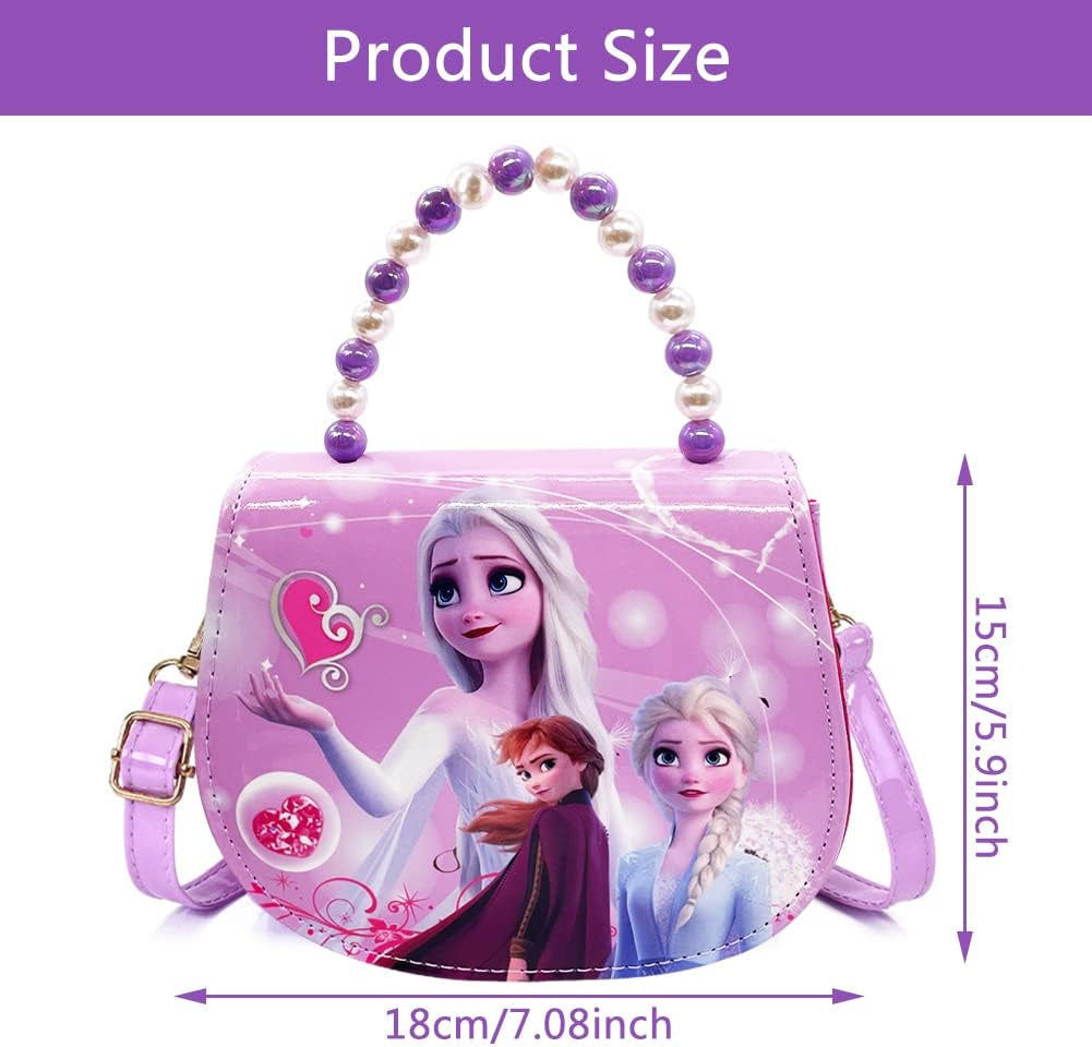 Elsa Handbag, Shoulder Bag, Anna and Elsa Children'S Handbag, Frozen Children'S Shoulder Bag, Elsa Bags, School Backpack with Adjustable Strap for Children Girls, Purple (18 X 15 X 7 Cm)