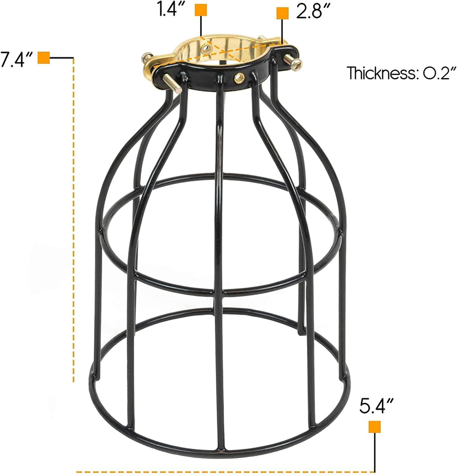Cylinder Metal Wire Hanging Pendant Light Cage, Lamp Shade, Bulb Cover Guard, Ceiling Fan Globe Replacement, Lighting Fixture - Industrial Vintage DIY Project - Set of 2 - Black