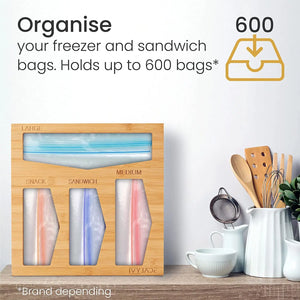 Ziplock Bags Pantry Storage and Drawer Storage - Bamboo Ziplock Bag Organiser - Kitchen Storage & Organisation for Ziplock Bags - by ®