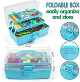 12In Three-Layer Multipurpose Storage Box Organizer Folding Tool Box/Art & Crafts Case/Sewing Supplies Organizer/Medicine Box/Family First Aid Box with 2 Trays (Blue)