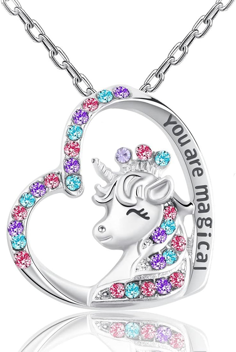 Unicorn Earrings Necklace Hypoallergenic Girls Toys Jewelry Licorne Heart Crown Pendant Earring Necklaces Girl Birthday Party Gifts for Daughter Granddaughter