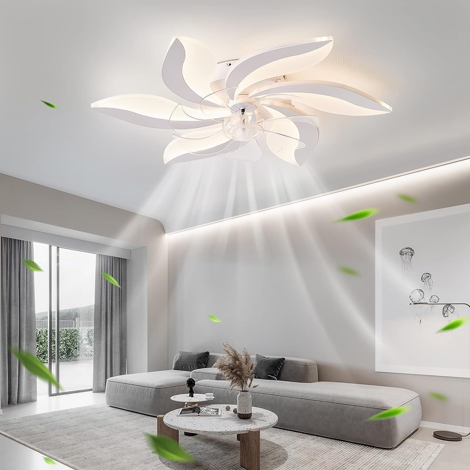 68Cm Low Profile Ceiling Fans with Lights and Remote/App Control,3 Light Color Changes，6 Wind Speed Modes,Flush Mount Ceiling Fan Light,Modern Ceiling Light with Fan for Bedroom/Study/Office…