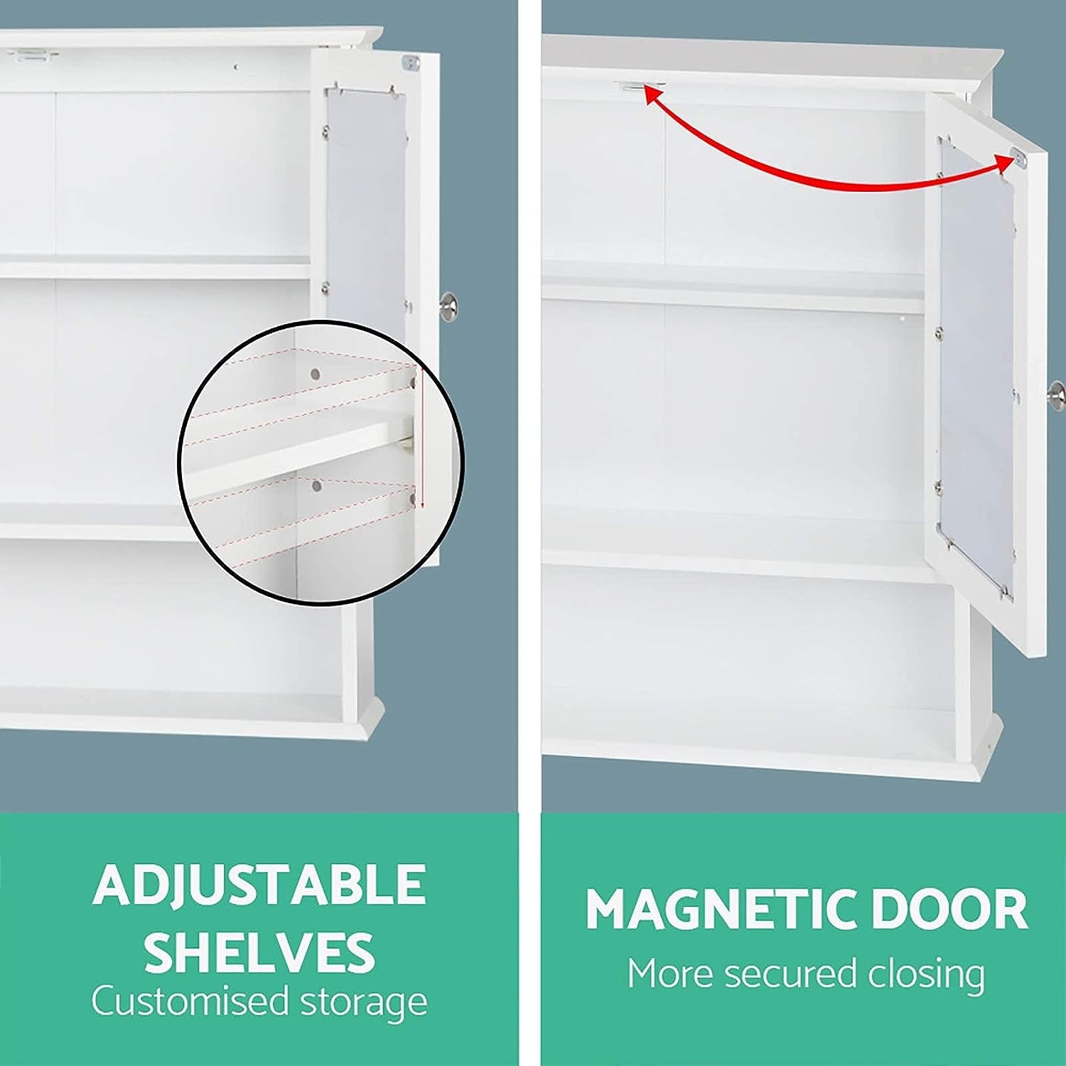 Bathroom Cabinet Storage Shelf Toilet Cupboard Wall Mirror Laundry