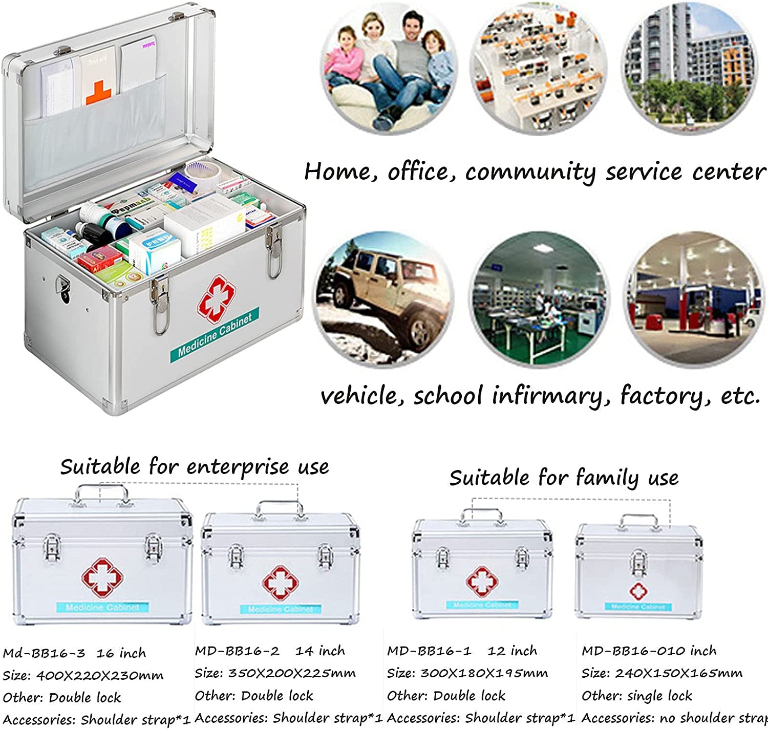 Medical Storage Box,With Two Safety Locks,Portable Storage Travel Kit Box with Removable Tray and Handle,Medical Supplies Box for Business,School,Car or Home,12In