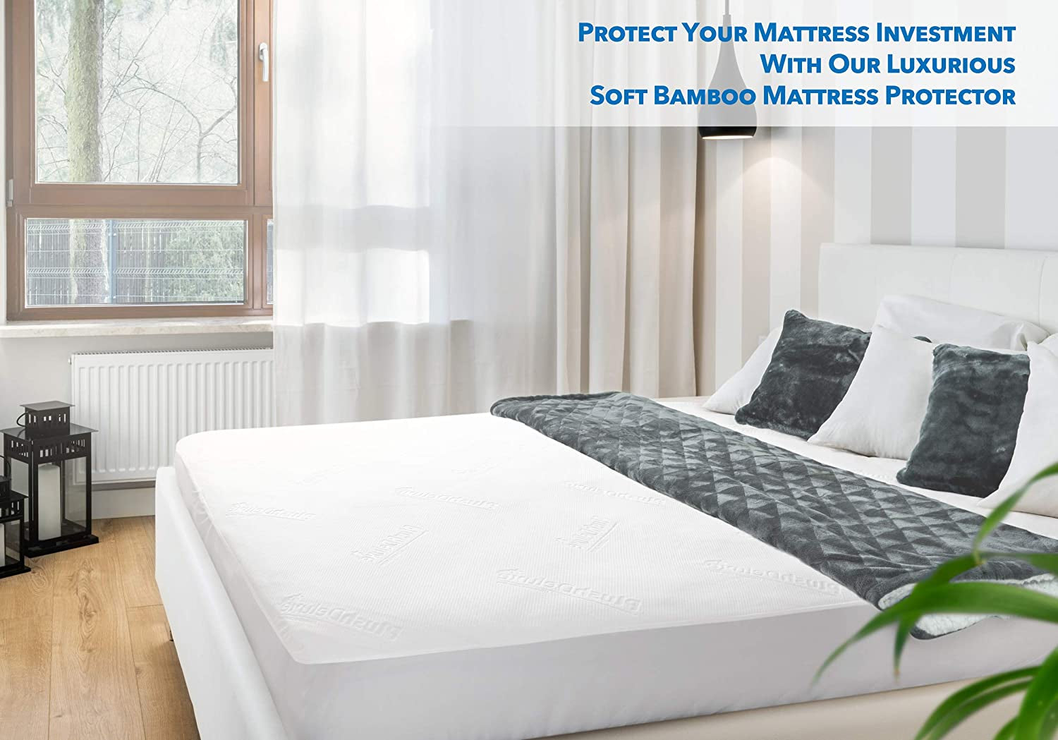 Premium Bamboo Mattress Protector – Waterproof & Ultra Soft Breathable Bed Mattress Cover for Comfort & Protection - (Queen Size)