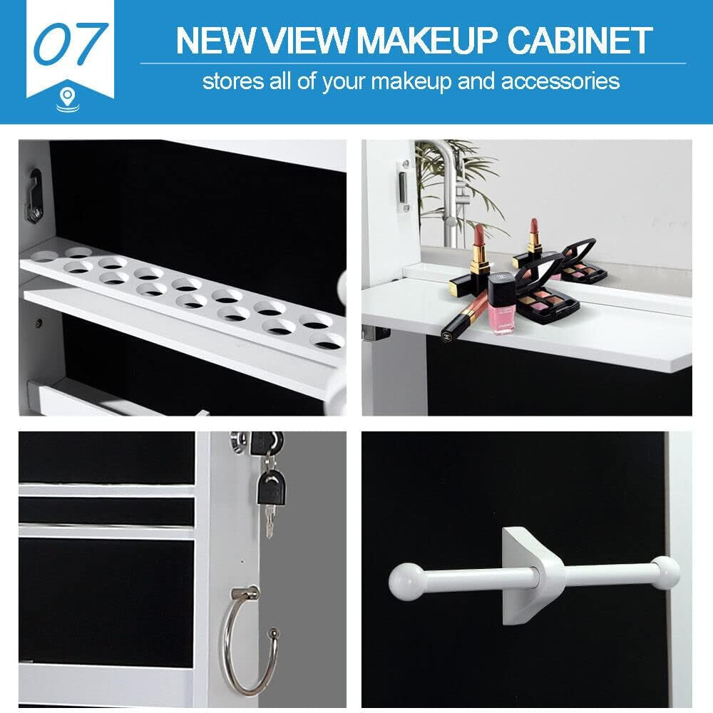 Dual Use Wall Mounted Hang over Mirror Jewellery Cabinet LED Light White