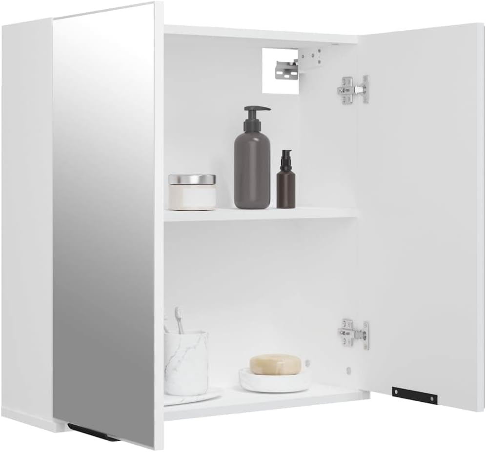 Bathroom Mirror Cabinet Washroom Toilet Home Organiser Storage Vanity Unit Cupboard Shelf Wall Mounted Medicine Cabinet White