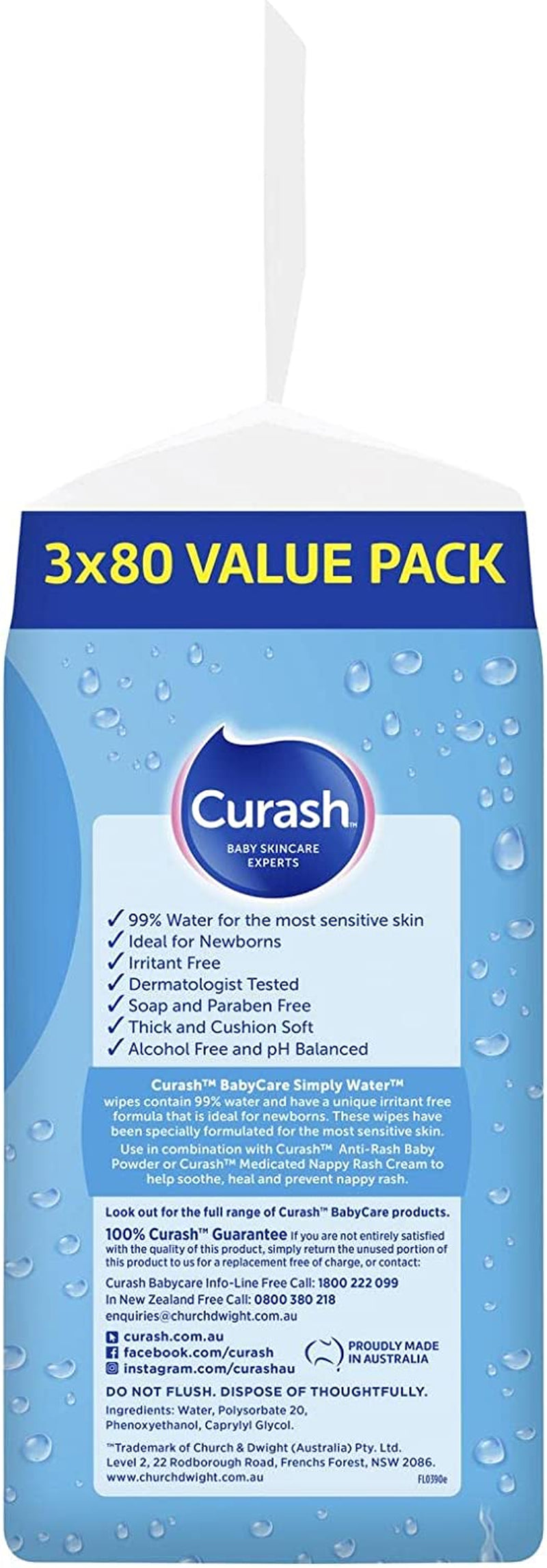 Simply Water Baby Wipes, 3 X 80 Pack (240 Wipes)