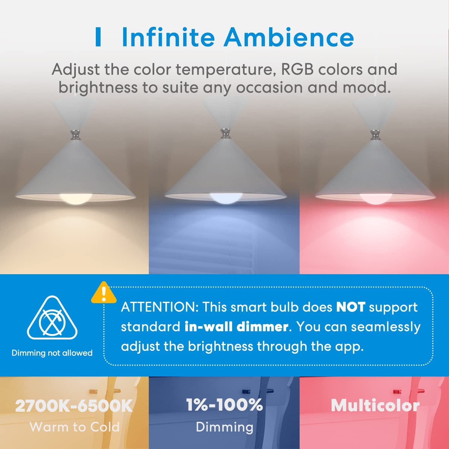 Light Bulb Smart Wifi LED Bulb Dimmable Multicolor RGBWW, Remote Control, Equivalent 60W E27 2700K-6500K 810 Lumens Compatible with Homekit Siri, Alexa, Smartthings and Google Home, 2 Pack