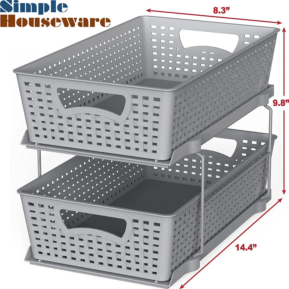 Simplehouseware 2 Tier Bathroom Organizer Tray Pull-Out Sliding Drawer/Under-Sink Storage, Grey