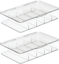 Load image into Gallery viewer, Rectangular Plastic Stackable Storage Box with Hinged Lid for Organizing First Aid, Medicine, Ointments, Dental, Diabetic Supplies - 5 Divided Compartments, Pack of 2 - Clear
