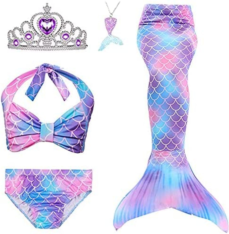 5Pcs Girls Swimsuit Mermaid Tails for Swimming Princess Bikini Bathing Suit Set No Monofin 4T 6T 8T 10T 12T