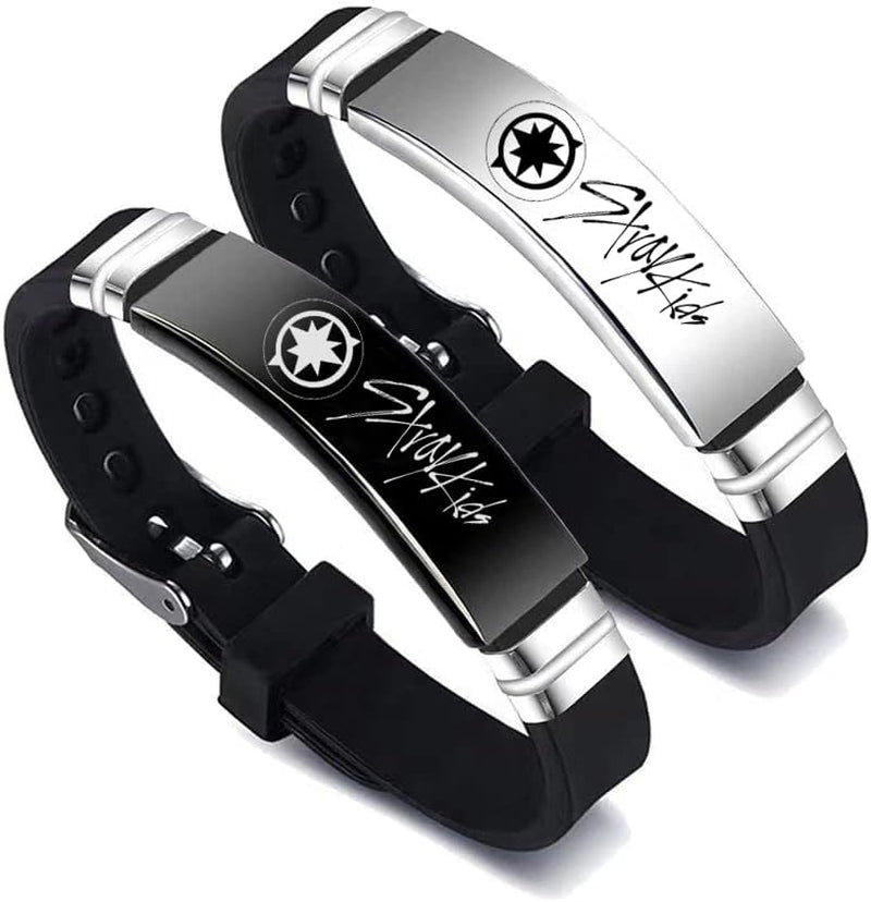 HAUTZADO Antaquyan 2 Pack Kpop Stray Kids Merch Bracelets, Stray Kids Charm Silicone Bracelets Jewelry for Gifts White