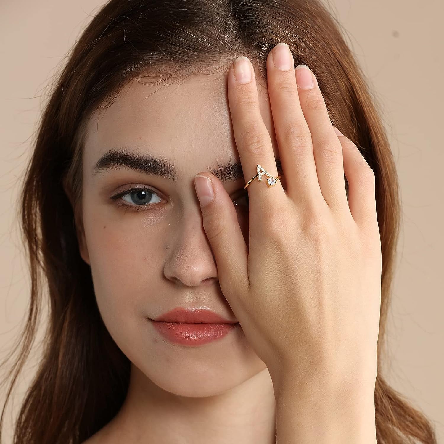 Initial Letter Ring for Women Girls Gold Stackable Alphabet Rings with Initial Adjustable Crystal Inlaid Initial Rings Bridesmaid Gift