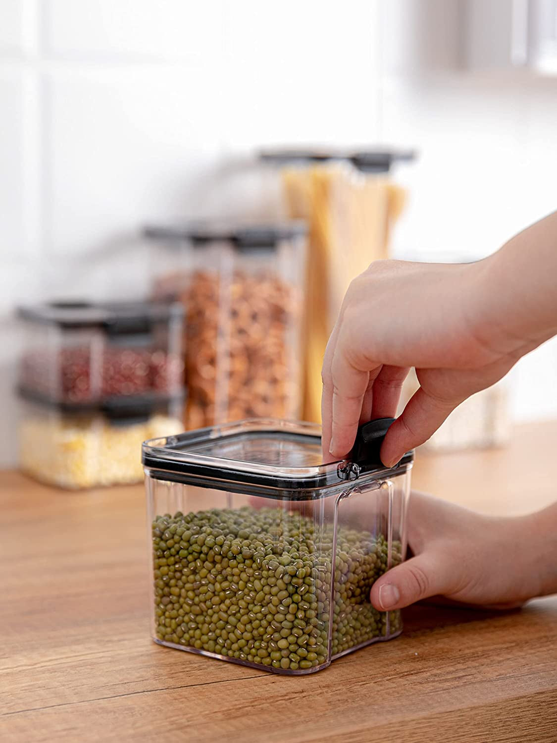 Pantry Storage Containers Set of 3, Airtight Food Storage Container, Clear Plastic Kitchen Canisters with Lids, Stackable Kitchen Space Saving Organiser for Flour, Sugar,Snack - Clear