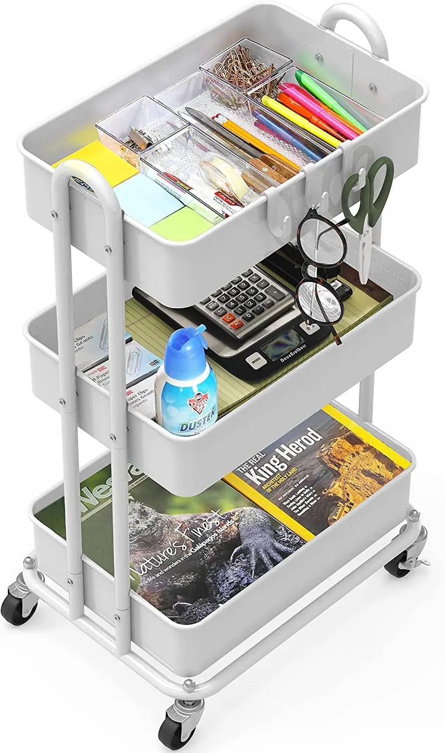 Simplehouseware Heavy Duty 3-Tier Metal Utility Rolling Cart, White