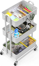 Load image into Gallery viewer, Simplehouseware Heavy Duty 3-Tier Metal Utility Rolling Cart, White
