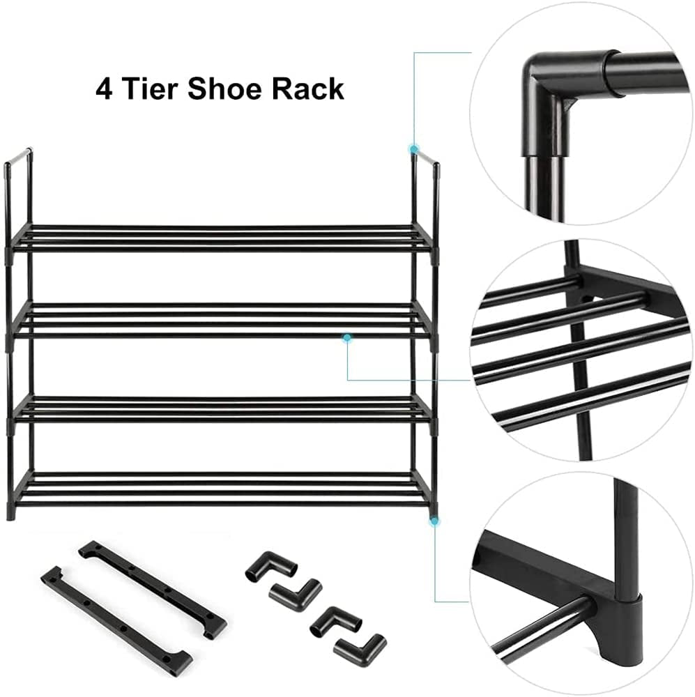 NBEST™ 4-Tier Shoe Rack, Shoe Storage Organizer, Hold up to 20 Pairs of Shoes, Stackable Shoe Tower for Living Room, Entryway(Black 80Cm 4-Tier)