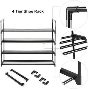 NBEST™ 4-Tier Shoe Rack, Shoe Storage Organizer, Hold up to 20 Pairs of Shoes, Stackable Shoe Tower for Living Room, Entryway(Black 80Cm 4-Tier)