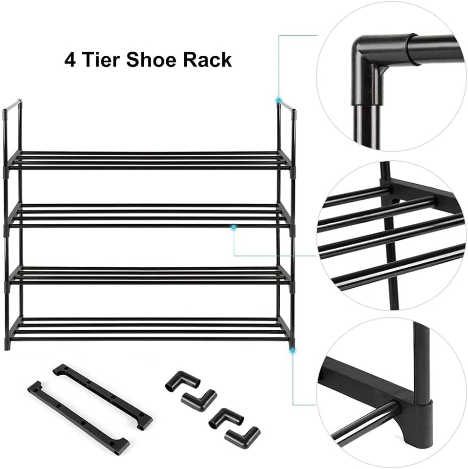 NBEST™ 4-Tier Shoe Rack, Shoe Storage Organizer, Hold up to 20 Pairs of Shoes, Stackable Shoe Tower for Living Room, Entryway(Black 80Cm 4-Tier)