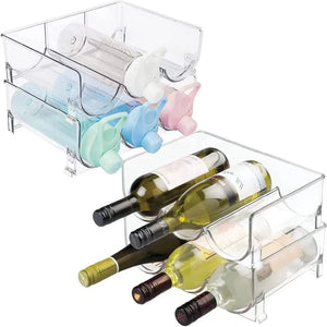 Gugo 2 Pack Stackable Water Bottle and Wine Organizer, Water Bottle Wine Bottle Holder Stand Dispenser, Drink Water Bottle and Wine Fridge Freezer Rack Container Storage Organiser Bin, Home Storage & Pantry Storage Organisation