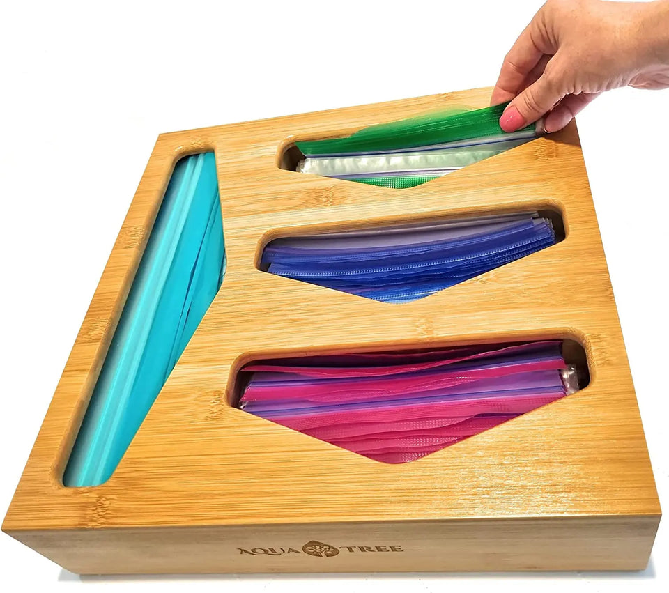 Ziplock Bag Storage Organiser Holder (Natural Bamboo)