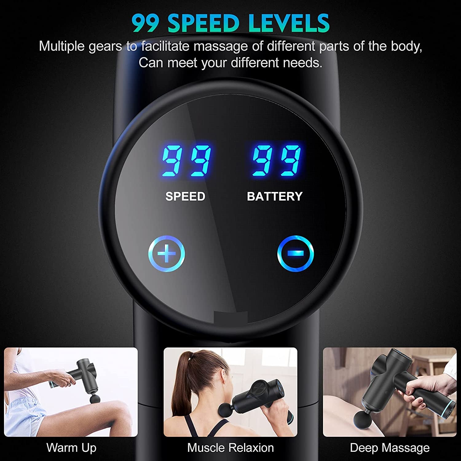 Massage Gun Electric Muscle Massager Deep Tissue 99 Speeds 2550Mah 3300 RPM Low Noise LED Touch Screen with 8 Replaceable Heads