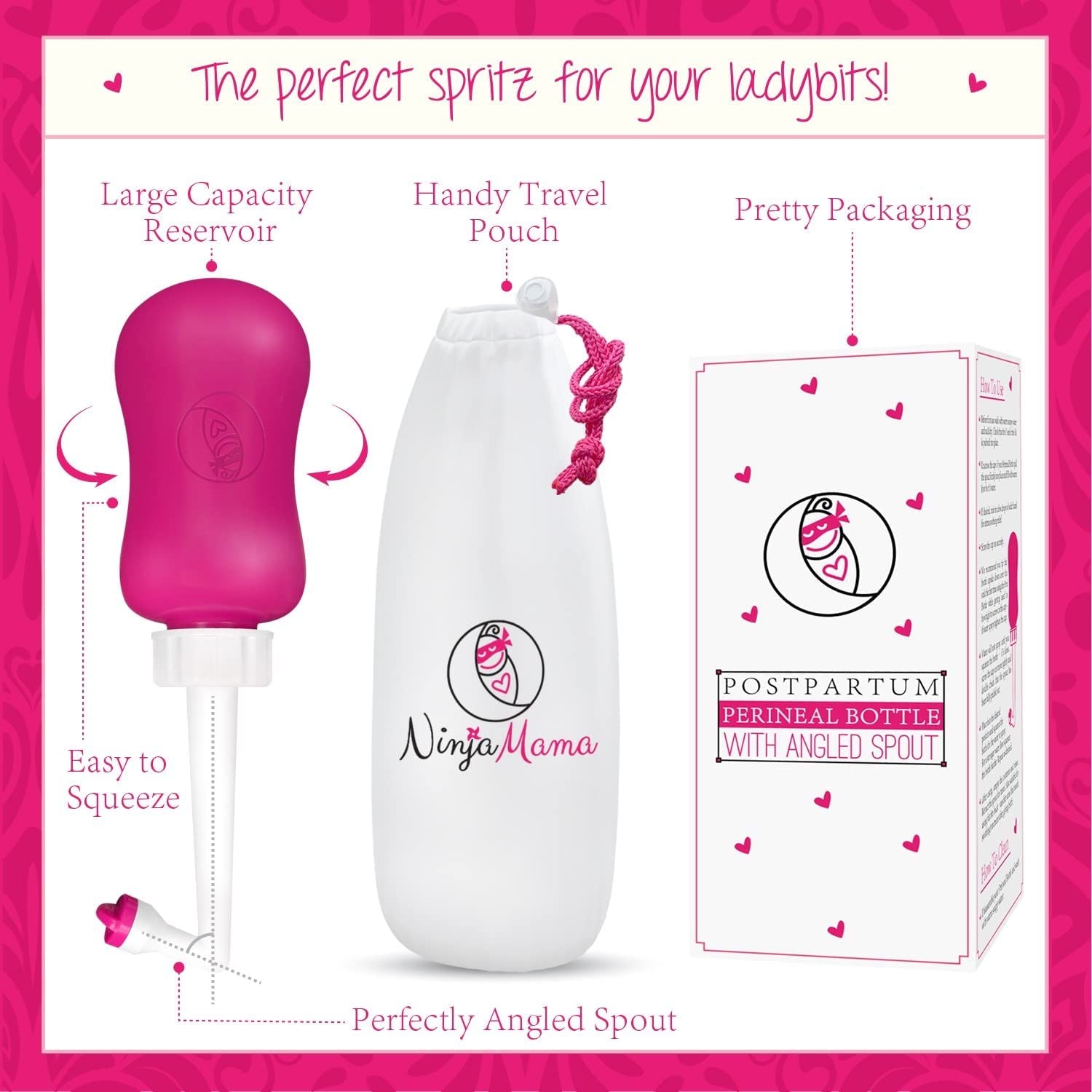 Peri Bottle for Postpartum Care. Post Partum Portable Perineal Bottle with Angled Spout - for after Childbirth - Labour & Delivery Hospital Bag.