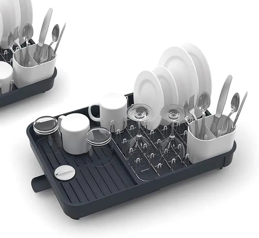 Extend Expandable Dish Drainer Rack with Removable Cutlery Holder Swivel Draining Spout – Grey