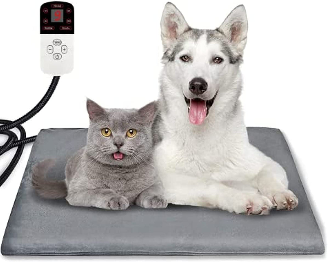 Pet Heating Pad AU Plug, Electric Heating Mat for Dogs Cats 45 X 45 Cm with 4 Timer and 9 Temperature Levels Electric Blanket Chew Resistant Cable and Removable Crystal Velvet Cover