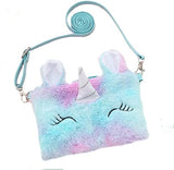 Girls Unicorn Shoulder Bag - Cross Body Fluffy Unicorn Bag with Adjustable Strap and Zipper