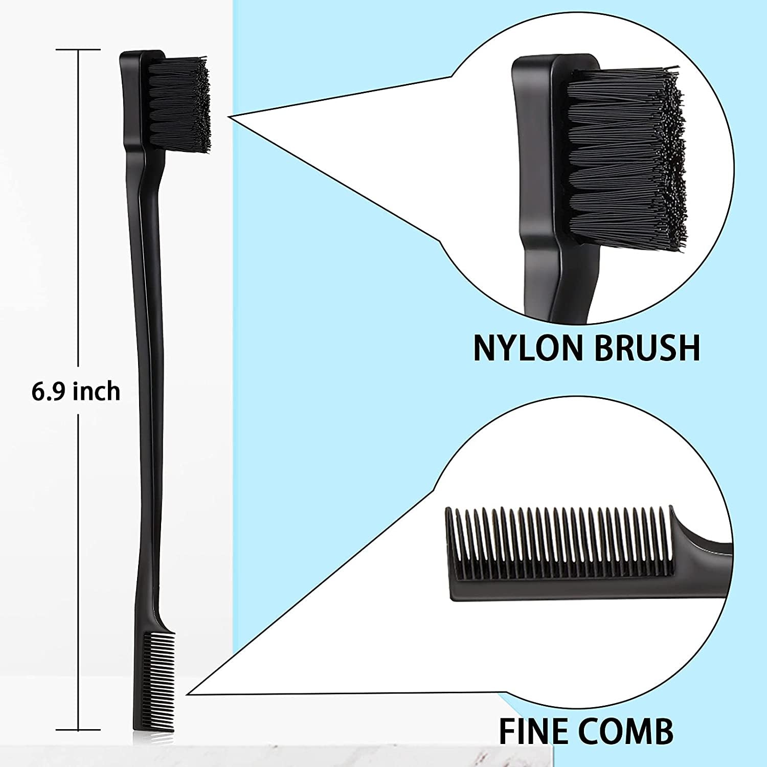 3 Pcs Slick Brush Set Bristle Hair Brush Teasing Comb Edge Hair Brush Grooming Combs Sturdy Rat Tail Comb for Women Babies Kids' Hair (Black)