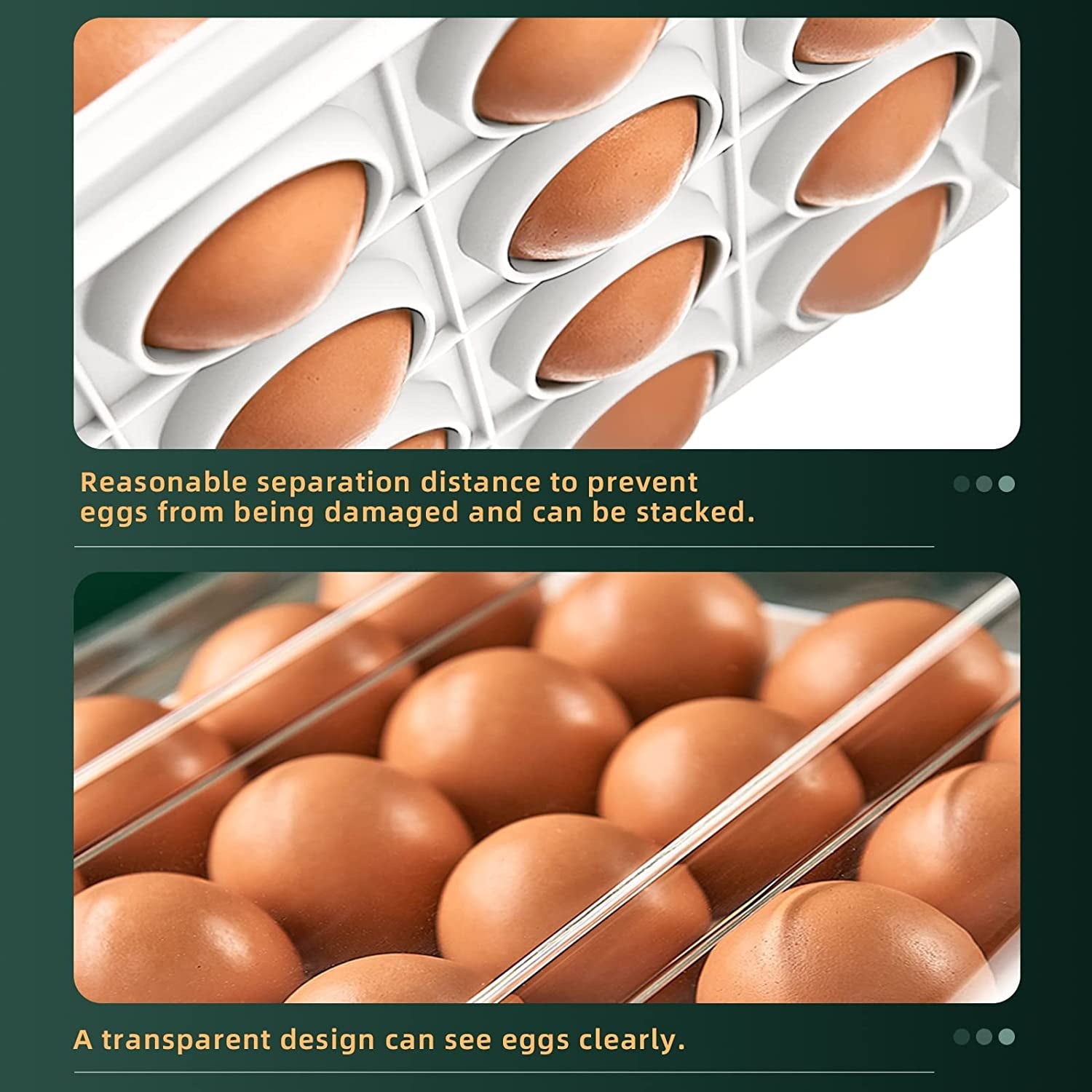 Egg Container for Refrigerator, Double-Layer 32 Grid Egg Holder Egg Tray, Refrigerator Egg Storage Tray Egg Holder Container Drawer, Stackable Clear Egg Organizer Storage Box (White)