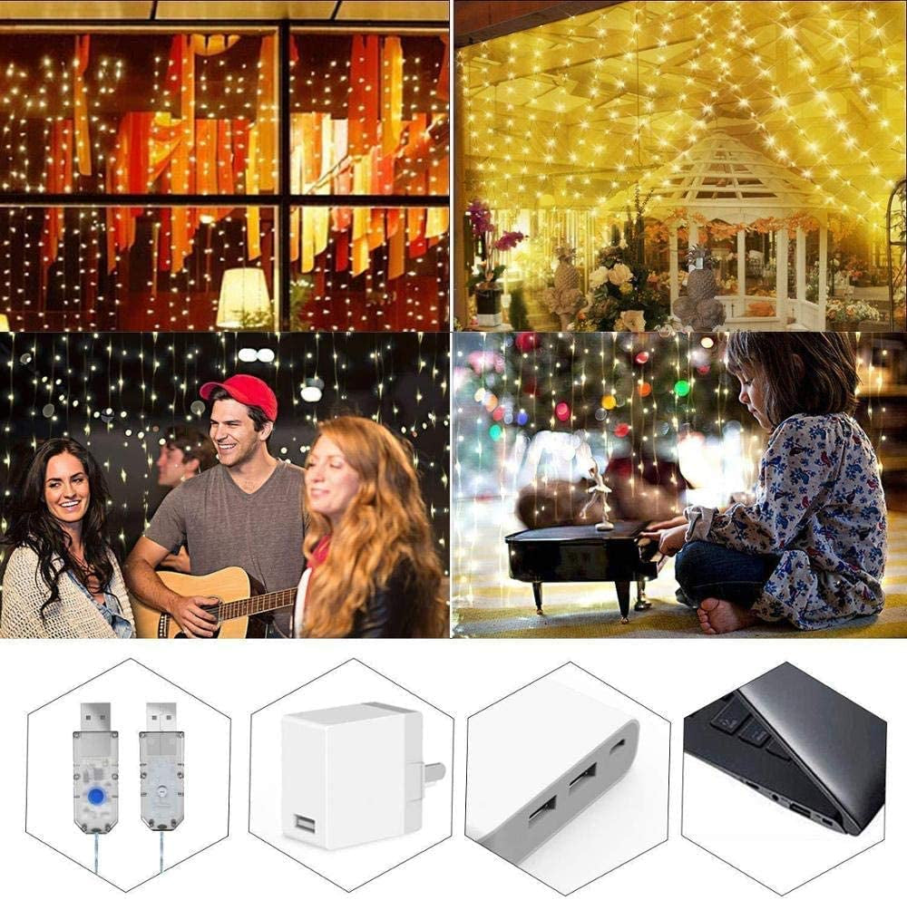 Curtian String Lights,  300 LED Window Curtain String Light with Remote Control Timer for Christmas Wedding Party Home Garden Bedroom Outdoor Indoor Decoration (Warm White)