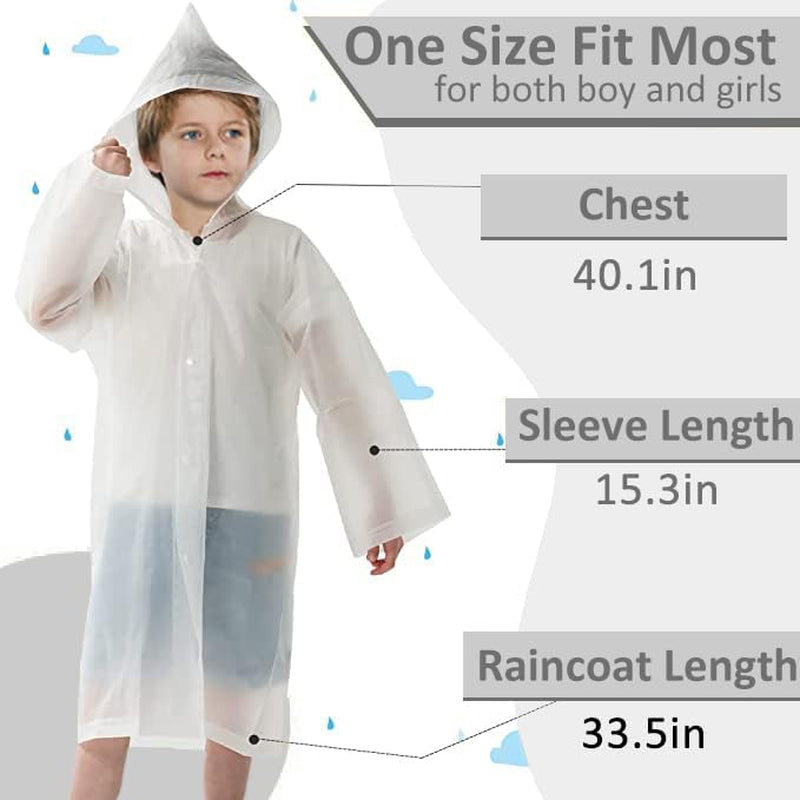 Raincoats for Kids, EVA Rain Poncho Jacket Reusable Raincoats 2 Pack for Kids, Rain Coats with Hood for Daily Use Travel Hiking Theme Park Camping