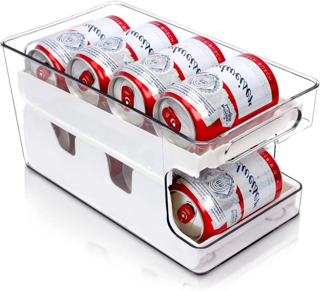 Soda Can Organizer Dispenser for Refrigerator, Clear Plastic Canned Food Pop Beverage Container Holder Storage Bin with Lid for Freezer Rack Pantry Cabinet Cupboard Kitchen-Standard