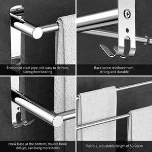 Stretchable 45-75 Cm(17-30 Inches) Towel Bar for Bathroom Kitchen Hand Towel Holder Dish Cloths Hanger SUS304 Stainless Steel RUSTPROOF Wall Mount No Drill Sdjustable (Two BAR)