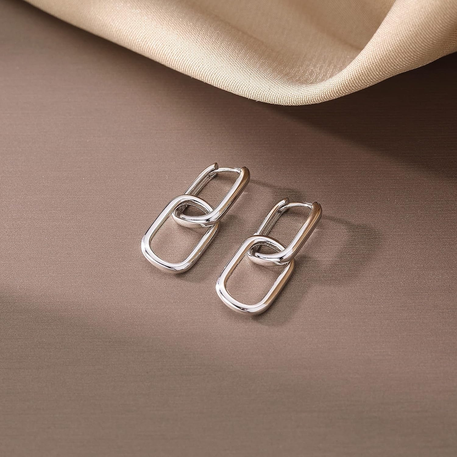 925 Sterling Silver Link Chain Earrings Hoop for Women Teen Girls U Hoop Earrings Minimalist Huggie Drop Earrings