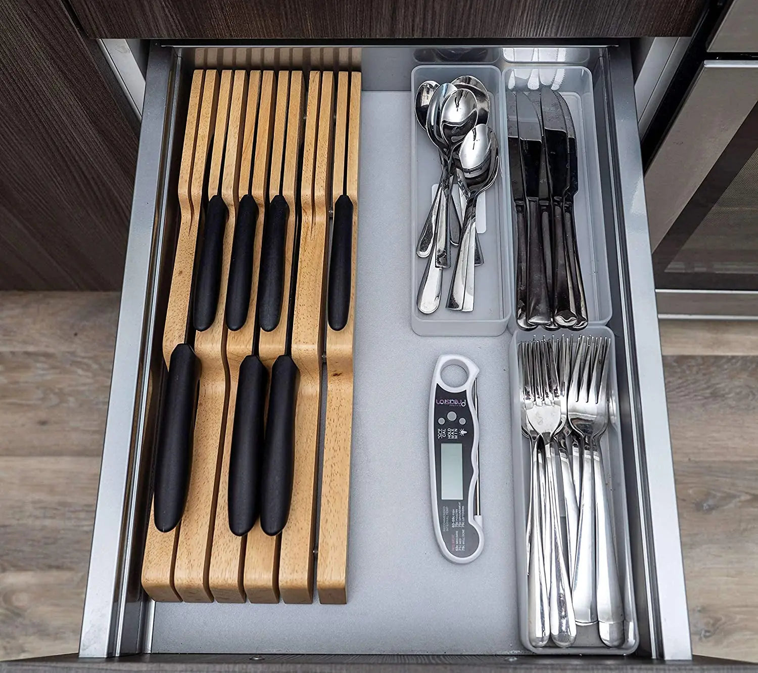 Knife Block Drawer Organiser - Holds 11 Knives - Large and Small - Hevea Hardwood Knife Holder Cutlery Tray - Kitchen Storage & Organisation - Home Décor Products - Wood, Wooden