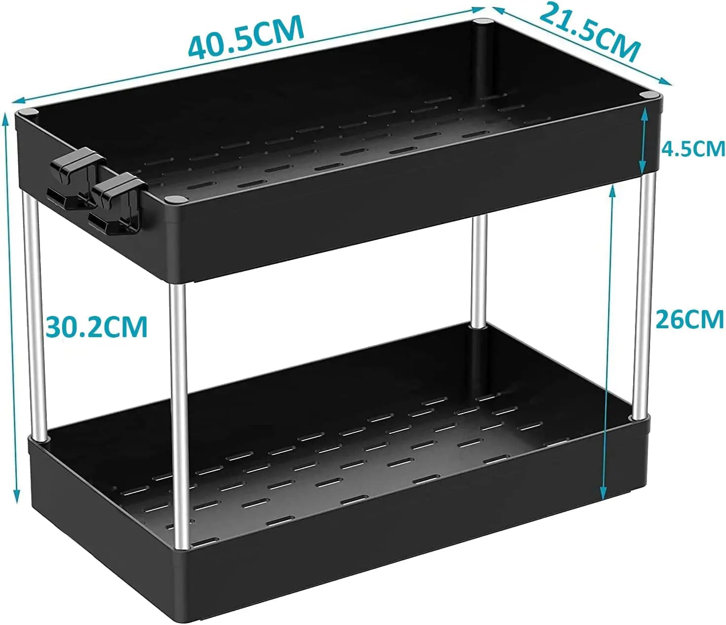 Under Sink Organizer- 2 Tier under Bathroom Sink Organizers Storage,Bath Collection Baskets with Hook, Black under Sink Shelf Organizer Rack,Multi-Purpose under Sink Storage for Bathroom Kitchen