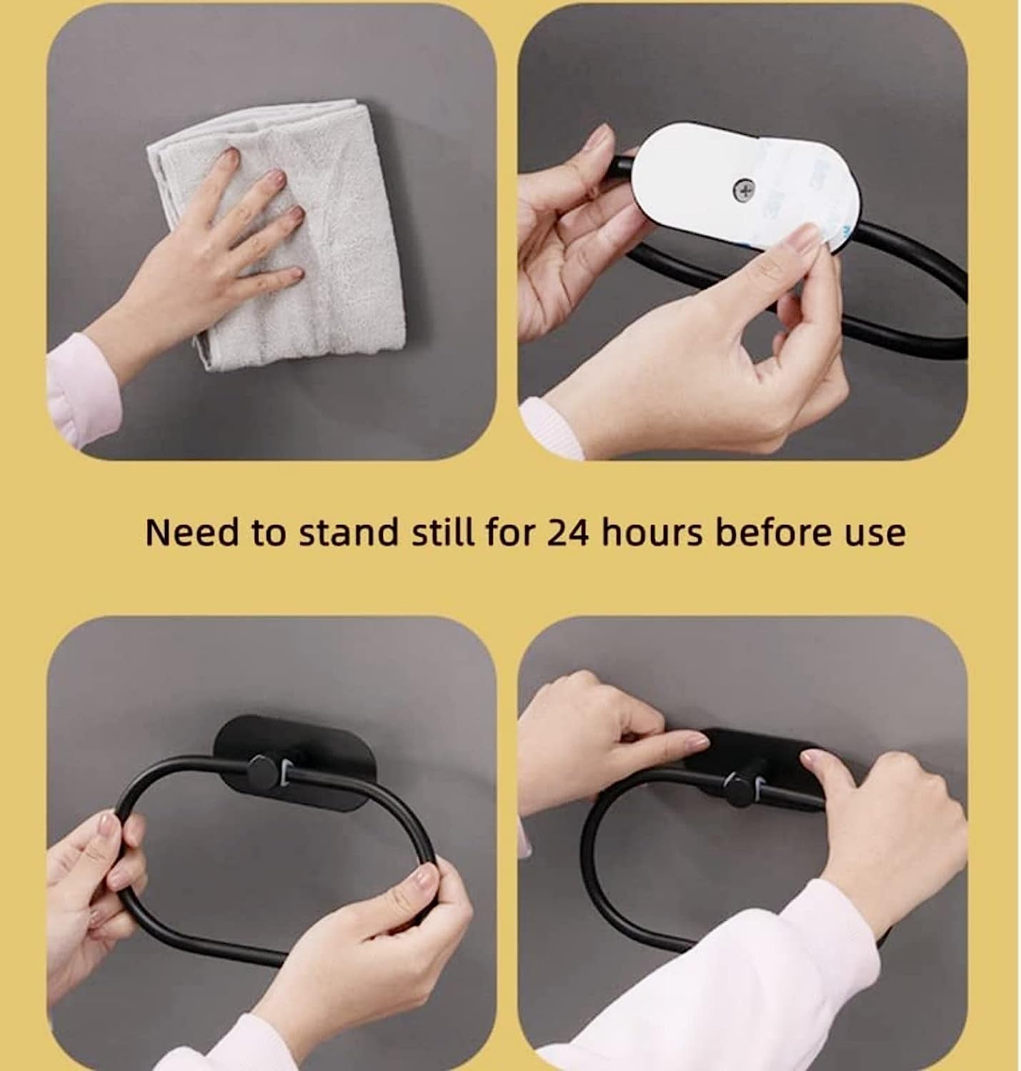 Stainless Steel Towel Ring No Drilling 3M Self Adhesive Towel Holder Bathroom and Kitchen Towel Rack （Black Oval）