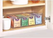 Load image into Gallery viewer, Crisp Bpa-Free Plastic Stackable Tea Bag Organizer for Kitchen Cabinets and Countertops - 12.59&quot; X 6.23&quot; X 4.57&quot;, Clear with Gray Dividers
