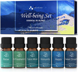Essential Oils Blends Well-Being Gift Set of 6 X 10Ml Theraputic Grade Aromatherapy Oils for Sleep, Breathe, Calm, Stress&Anxiety Relief, Immune Defence, Happy Ideal for Diffusers Humidifiers