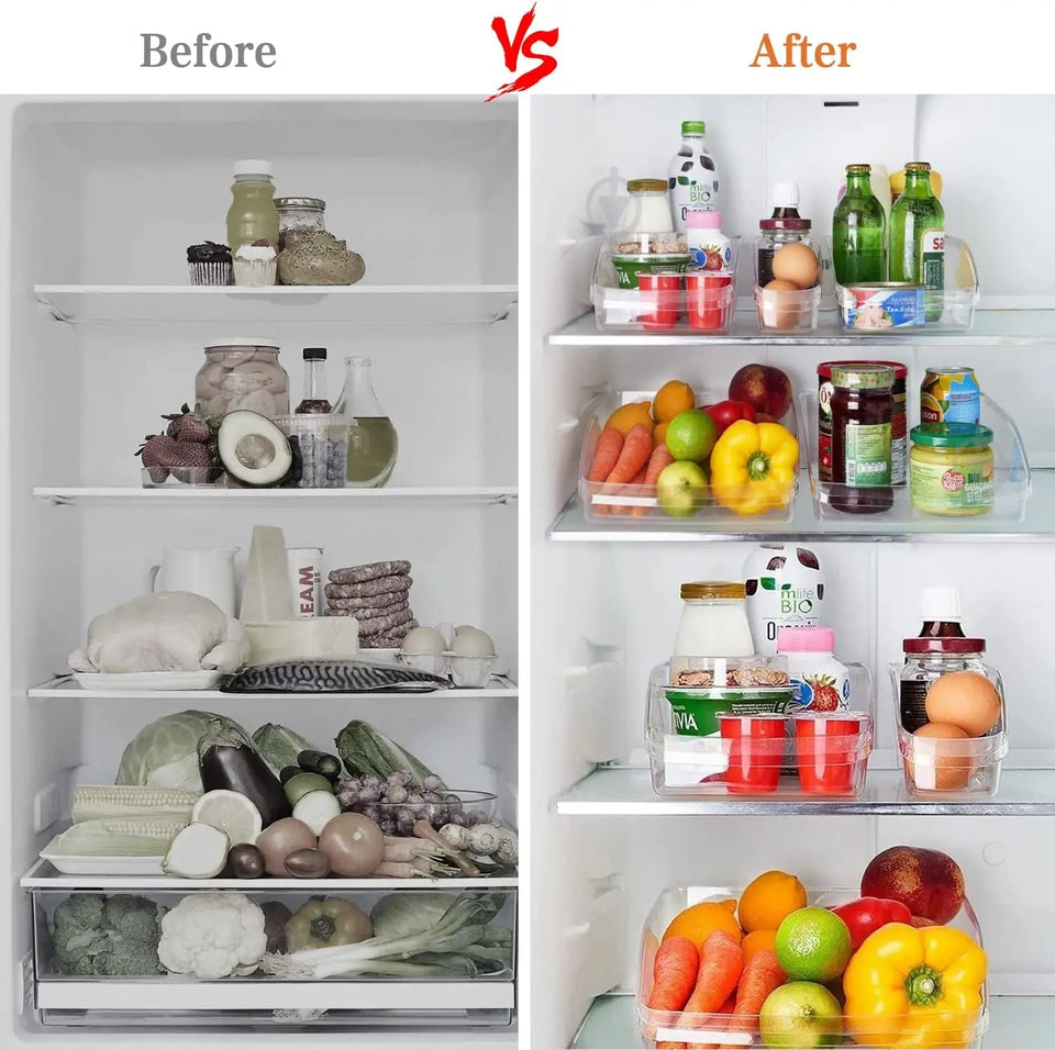 Refrigerator Organizer Bins, Set of 9 Clear Plastic Fridge Storage Containers for Freezer Kitchen Countertops Pantry Organization, BPA Free