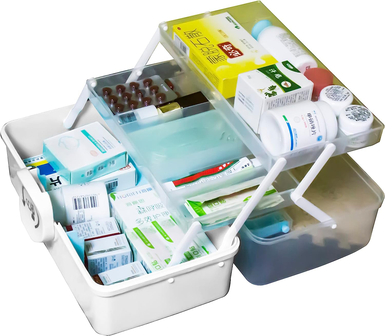 3 Layer Medicine Organizer Box First Aid Health Emergency Storage Box Large Capacity Medicine Storage Bins with Lid (White)