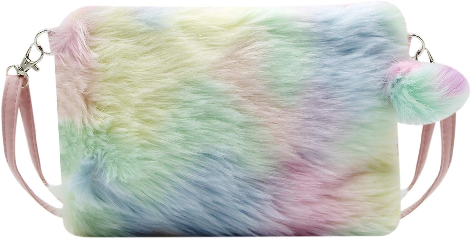 Kids Girls Fluffy Crossbody Purse Fuzzy Bag Plush Tie Dye Rainbow Shoulder Bag Handbag Wallet